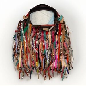 Segater Hobo Fringe Shoulder Bag Multicolor Crossbody Colorful Leather Tassels